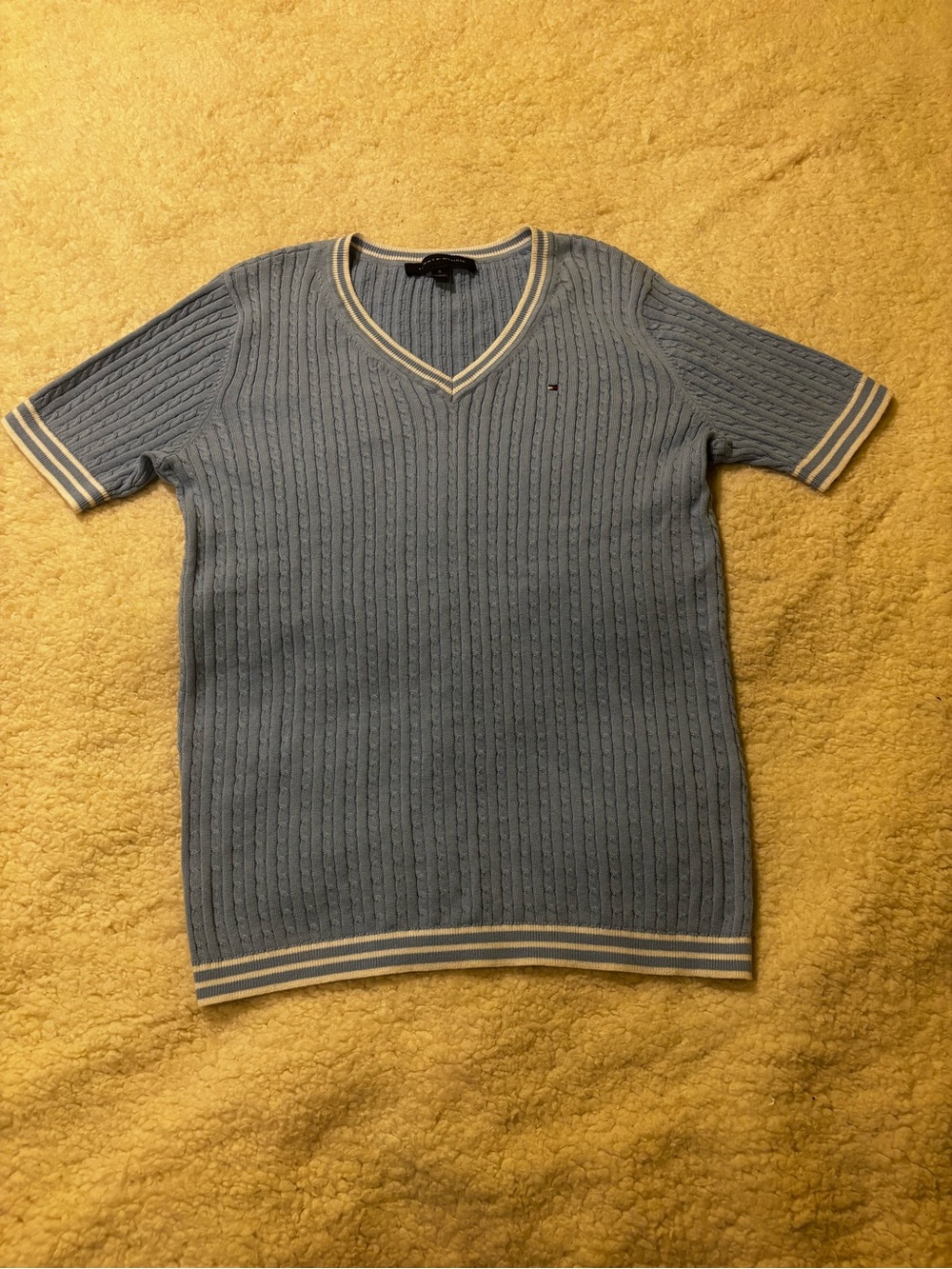 Tommy Hilfiger Light Blue V-Neck Cable Knit Sweater1549